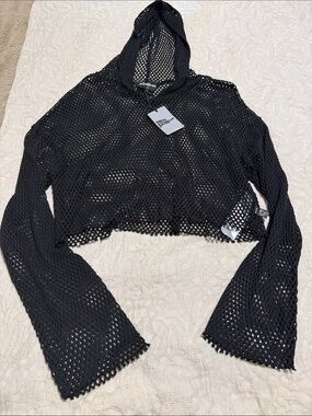 Basic Pleasure Mode chainmail cropped fishnet hoodie black size 10